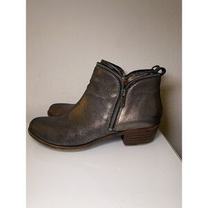 Lucky Brand Women's Pewter Bronze Bartalino Leather Ankle Boot Zipper Size 9.5
